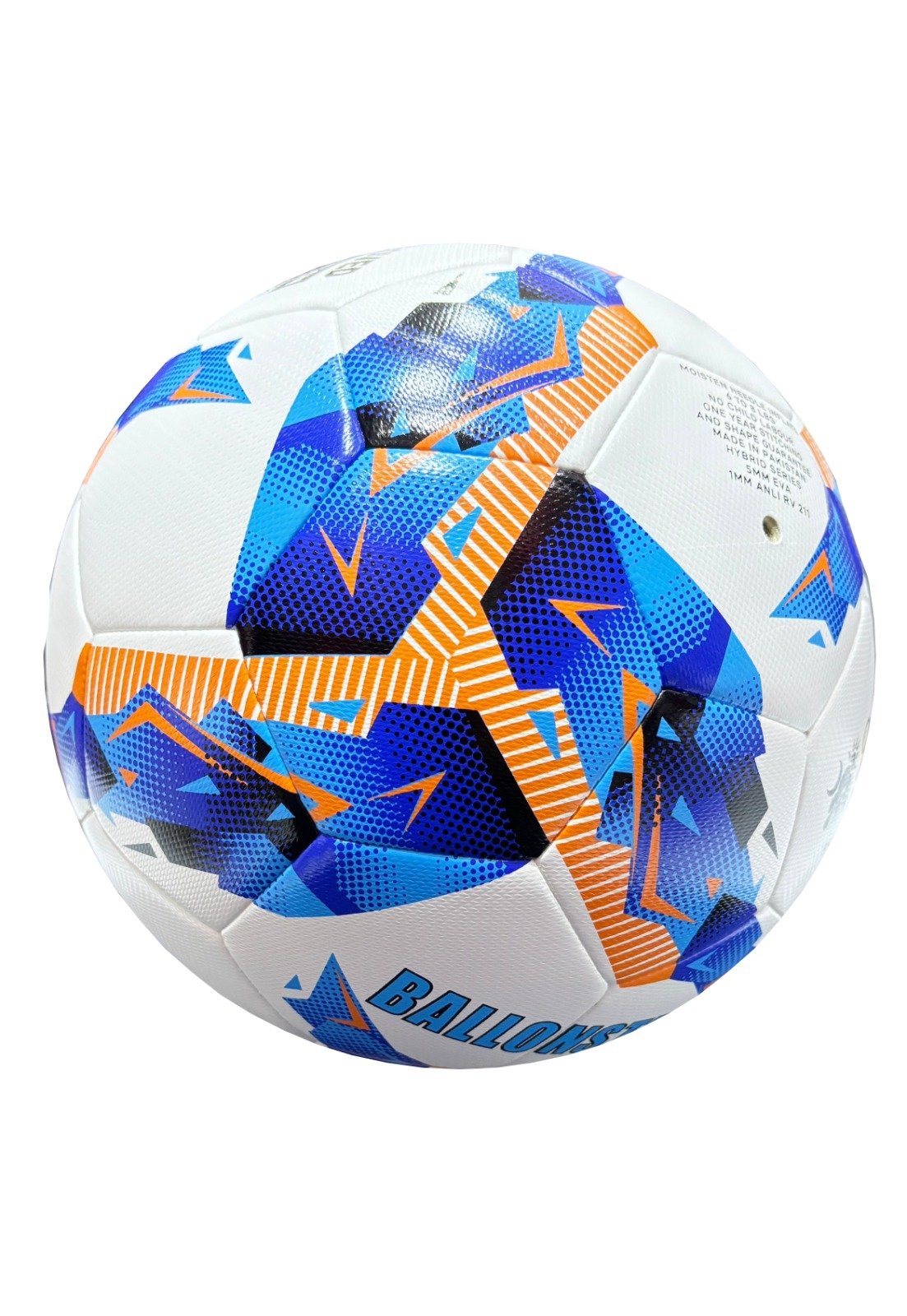Hybrid, 32 panels white Football with blue, orange and black design Talento BE4
