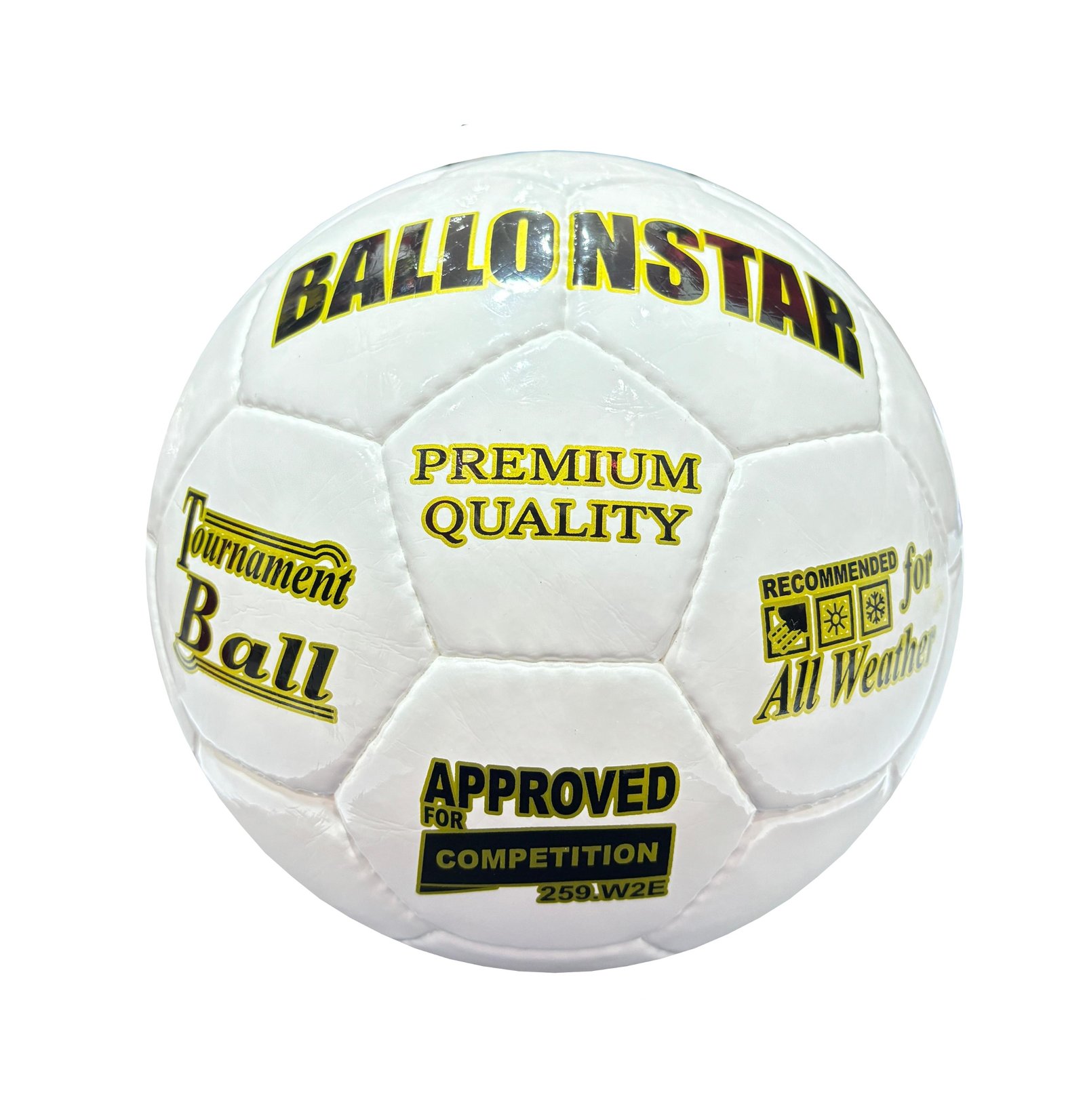 32 panels, hand-sewn white soccer ball with black golden text C7 Classic Professional