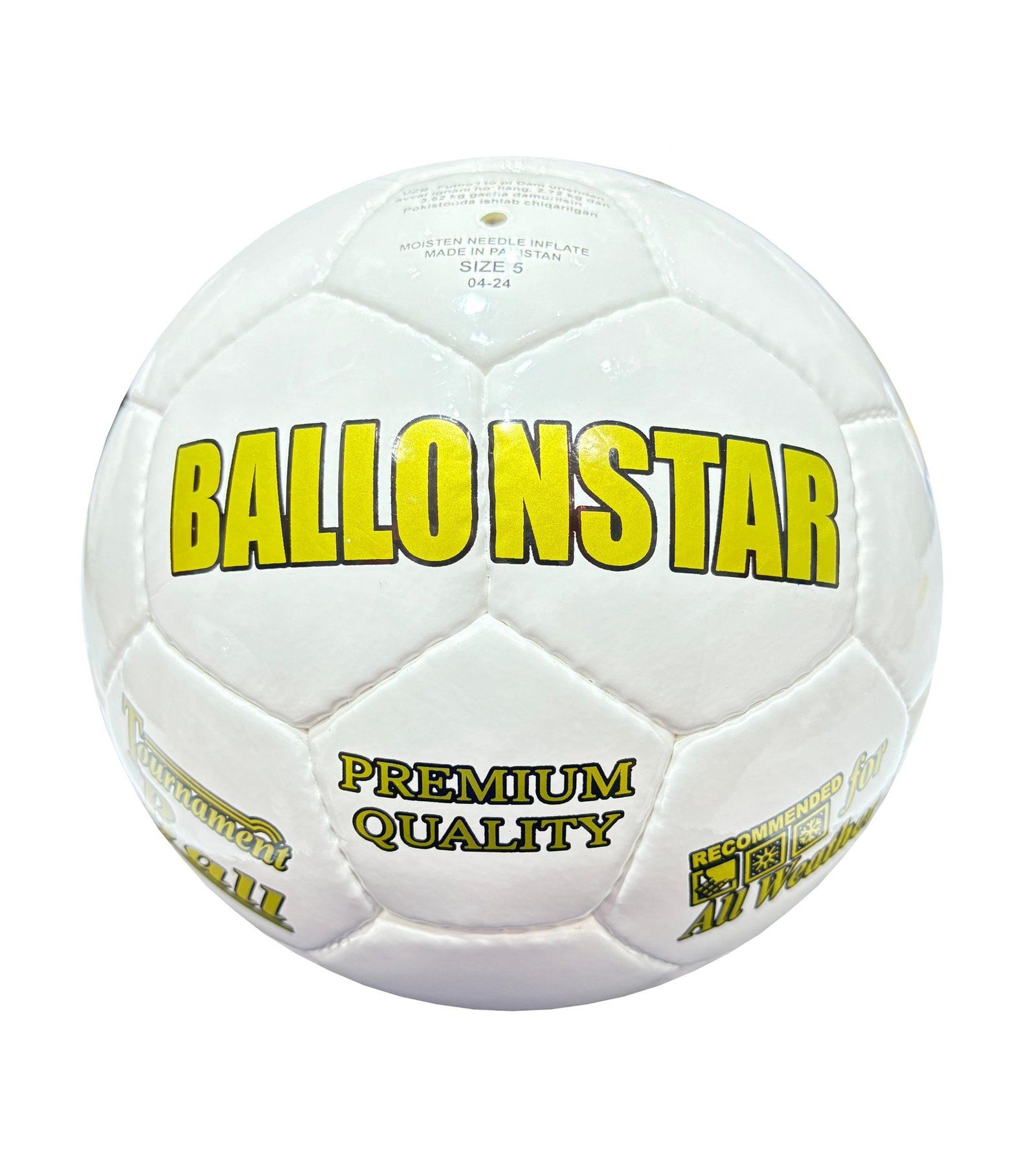 white soccer ball with golden text, 32 panels, handmade C9 Classic Professional