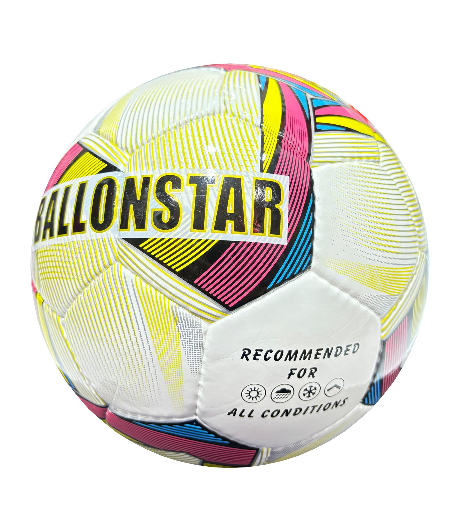 32 panels, handmade white football with yellow, blue pink design Contra CMP4