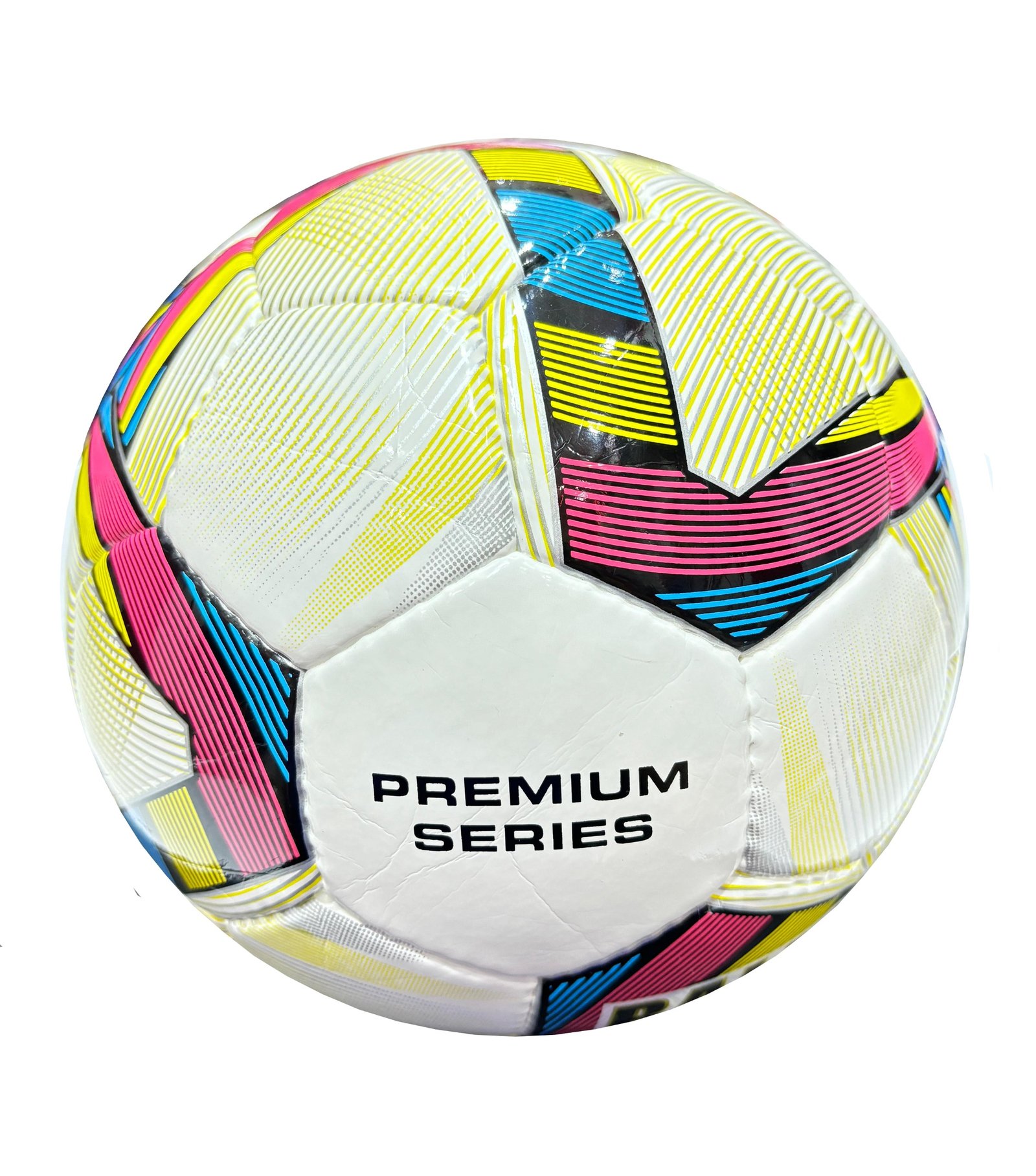 32 panels, handmade white football with yellow, blue pink design Contra CMP4