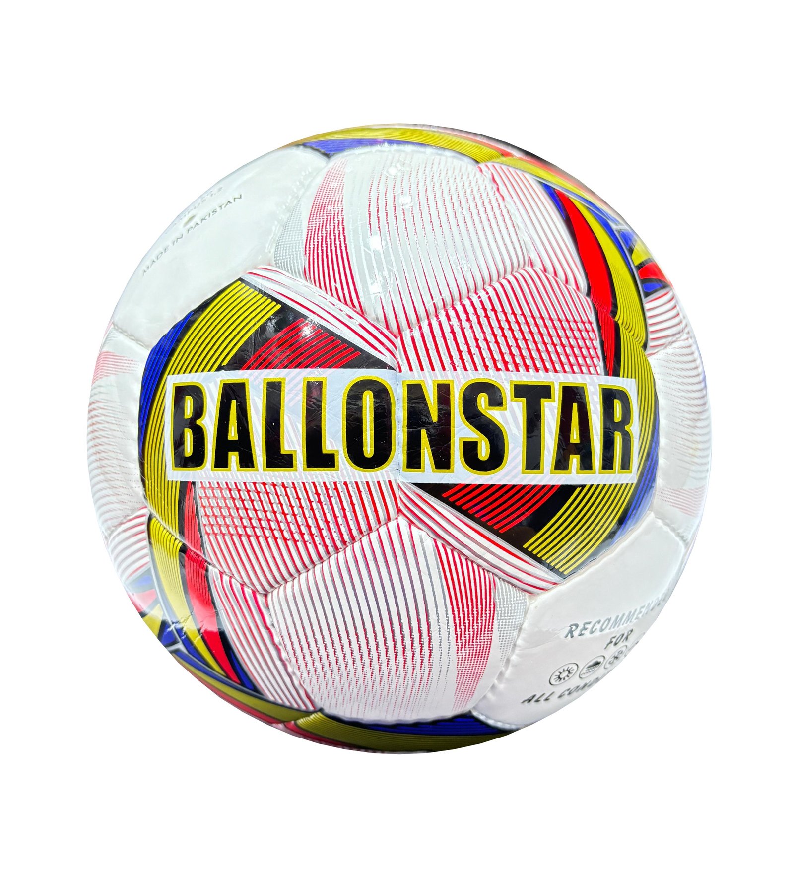 32 panels, handmade white soccer ball with yellow, blue pink design Contra CMP5