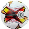 white football with red, black, yellow and grey design, 32 panels, handmade MF Techno