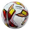white football with red, black, yellow and grey design, 32 panels, handmade MF Techno