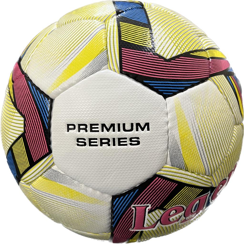 hand-sewn, 32 panels white soccer ball with yellow and dark pink design LG Reposta