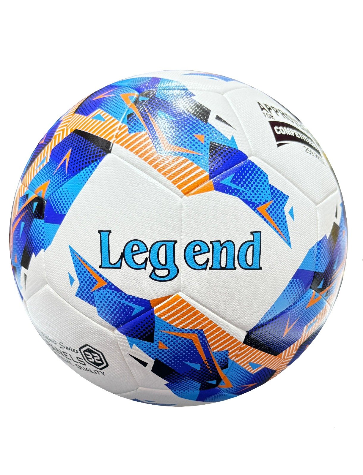 Hybrid, 32 panels white Football ball with blue, orange and black design Talento BE4