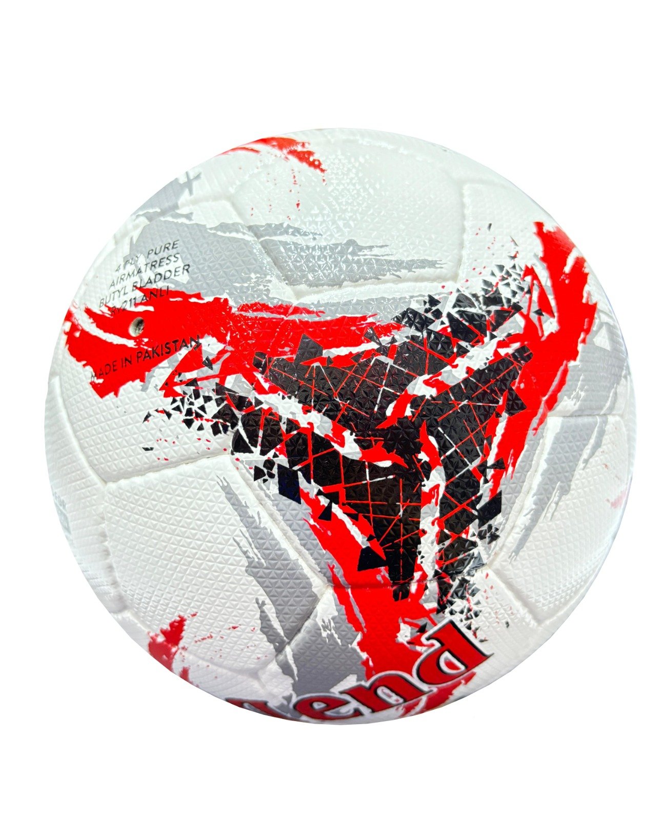 white football with red, black and grey design, 32 panels, handmade Brilliant Super AWC