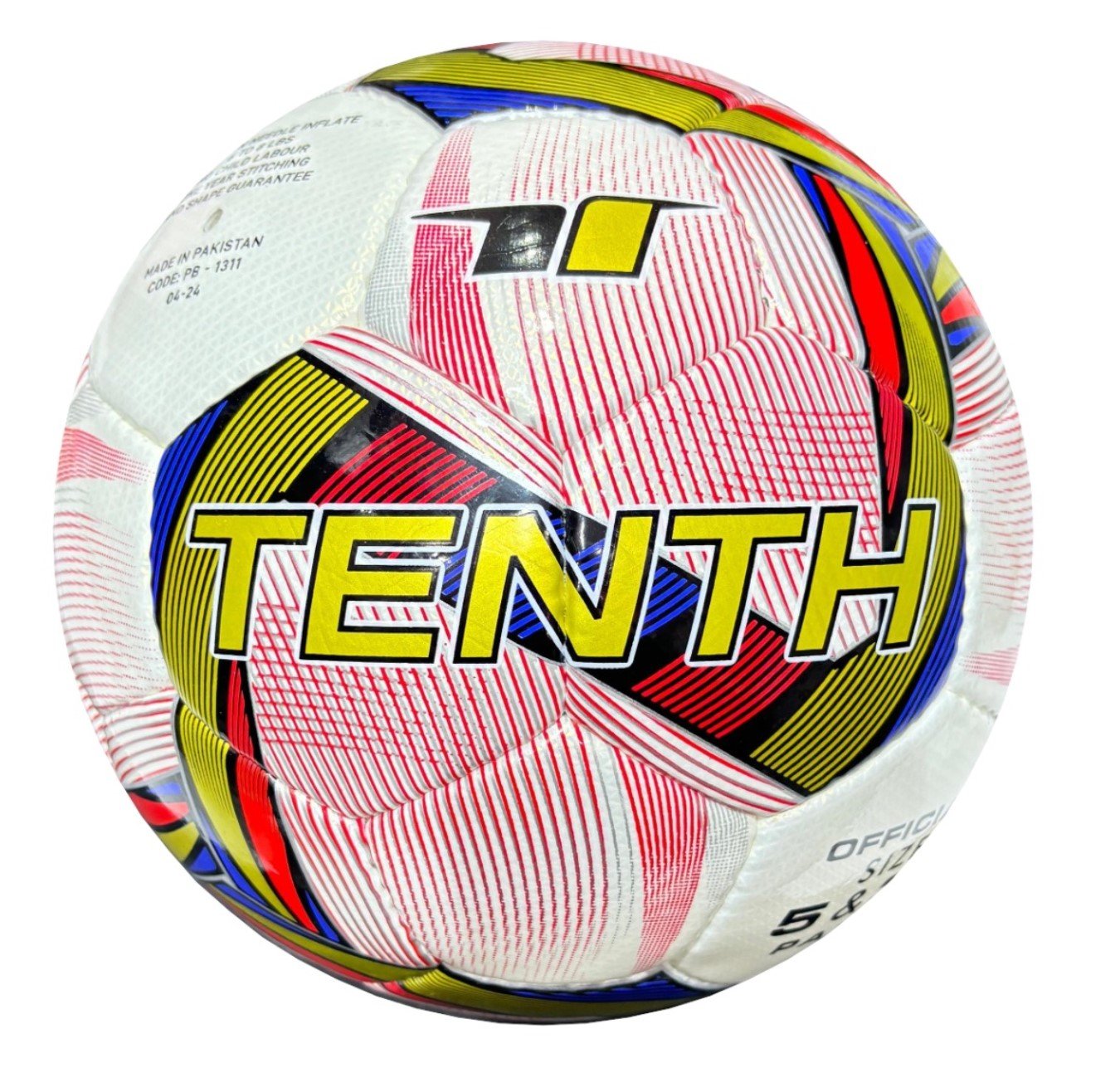 32 panels, hand-sewn White soccer ball with red, blue and golden design Reposta S8