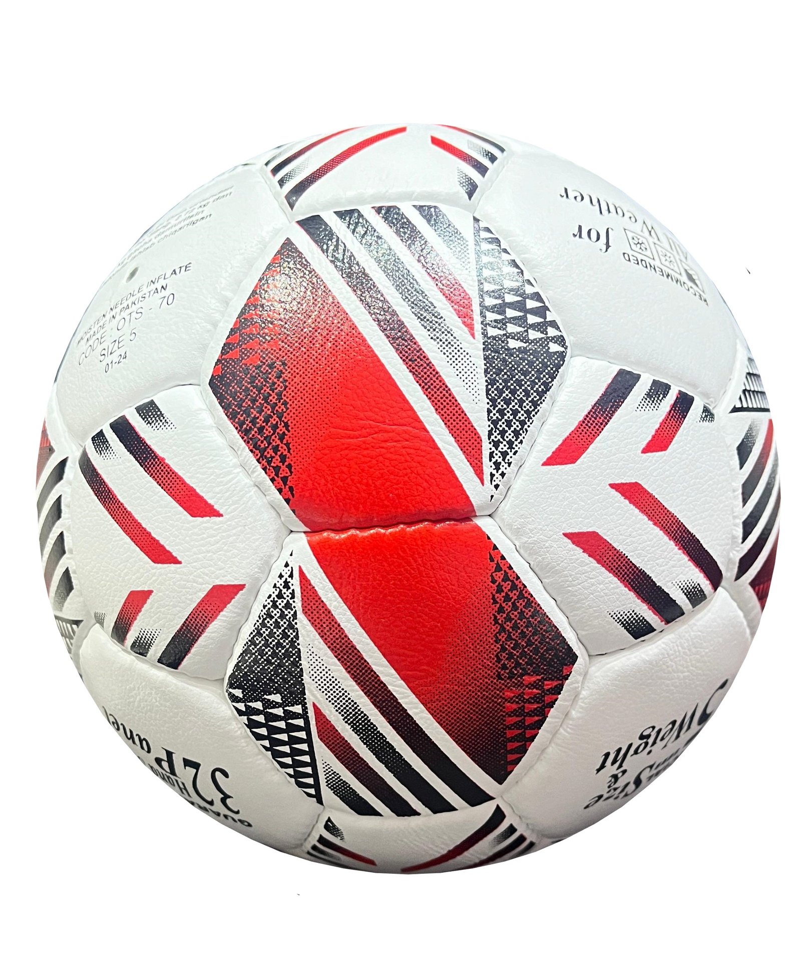 32 panels, hand-sewn White, Red and Black soccer ball Tenth Club DB