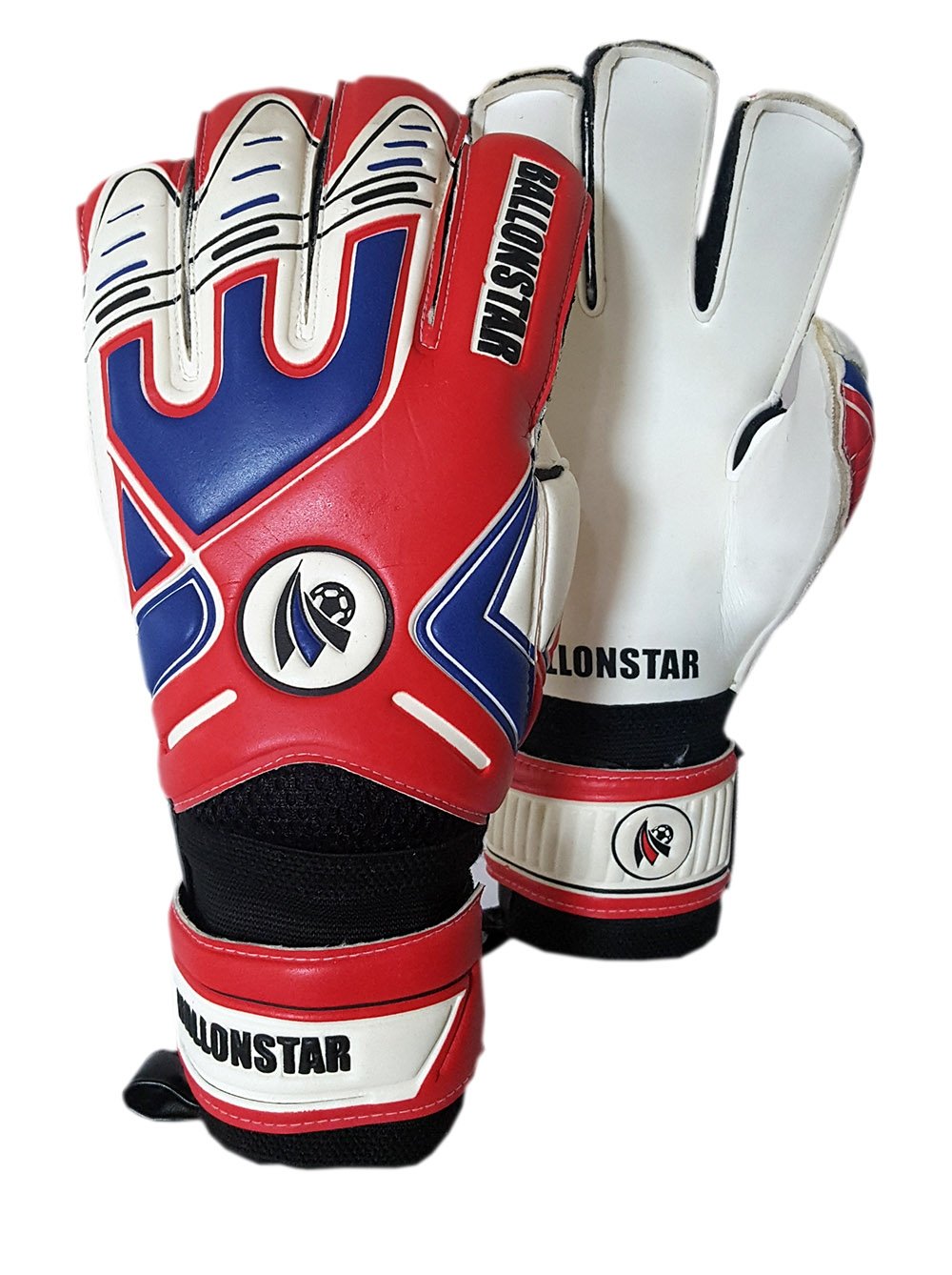 pair of white, red and blue goalkeeper gloves Catch Master