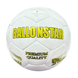 white soccer ball with golden text, 32 panels, handmade C9 Classic Professional
