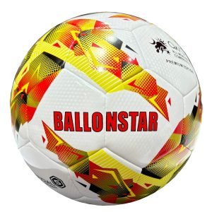 Hybrid, 32 panels white Football with yellow, red and black design Pioneer Tournament M2