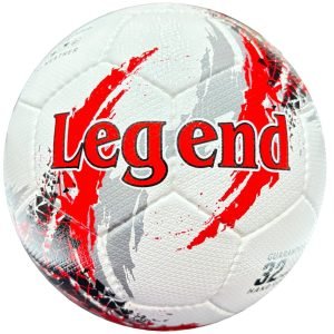white soccer ball with red, black and grey design, 32 panels, handmade Brilliant Super AWC