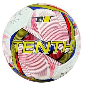 32 panels, hand-sewn White soccer ball with red, blue and golden design Reposta S8
