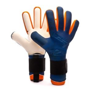 pair goalkeeper gloves white and blue with orange borders